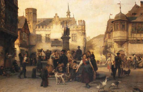Alfred Eduard Chalon Am Marktbrunnen von Bingen oil painting image